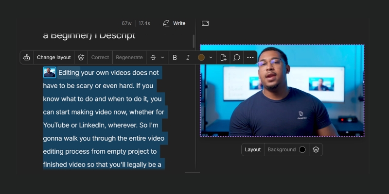 Descript text deletion automatically removing video frames demonstration