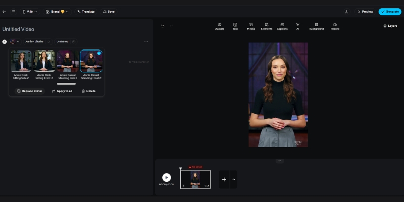 : The HeyGen dashboard showing the library of stock AI avatars and the options to create a new Instant Avatar or Photo Avatar. 