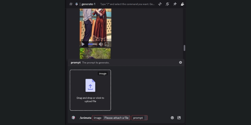 Typing the /animate command in DomoAI Discord channel .