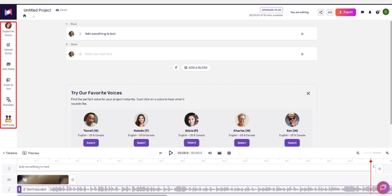 Syncing audio with video in Murf Studio timeline 