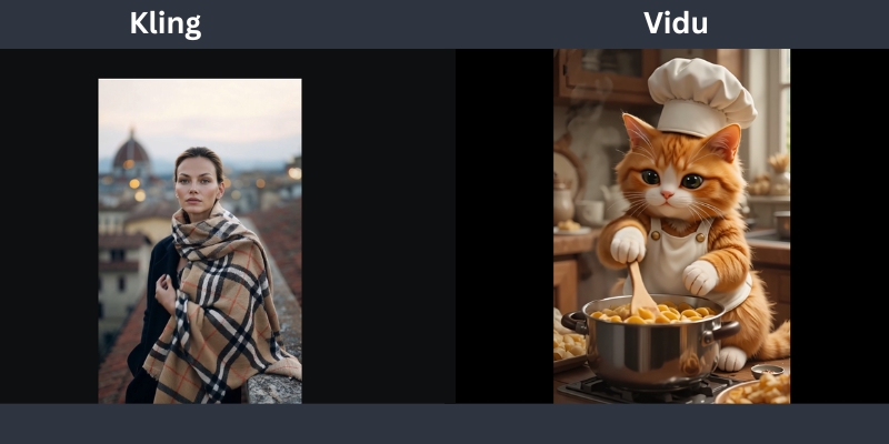 Kling AI vs Vidu video quality comparison showing realistic skin texture versus cinematic anime lighting.