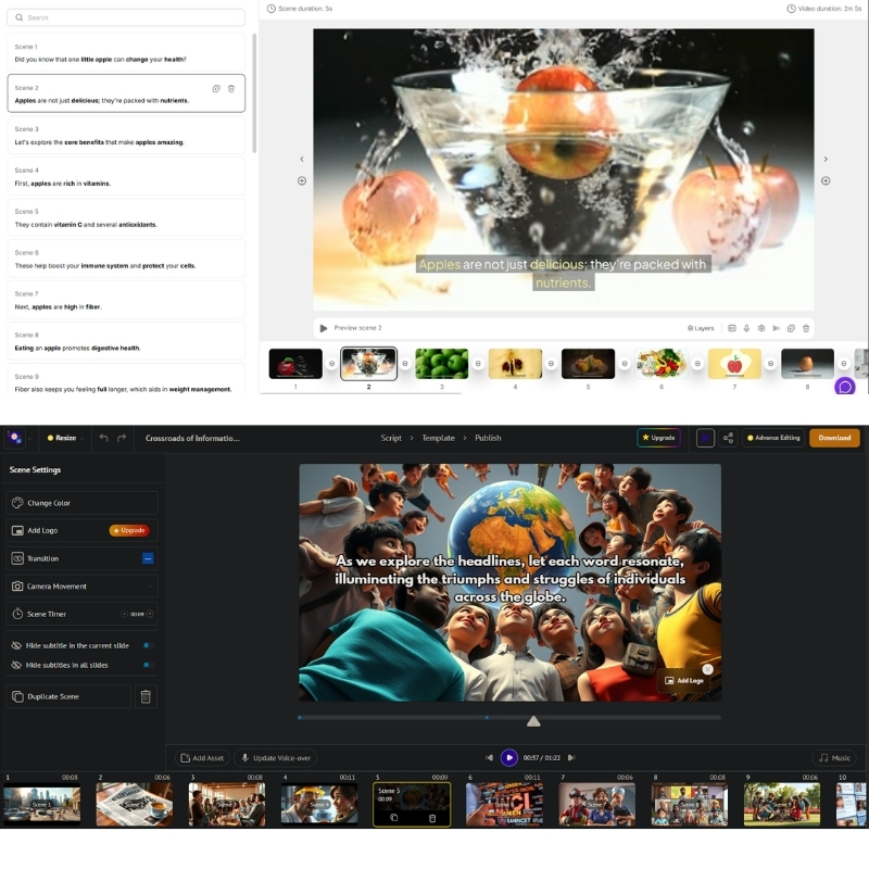 Pictory vs Steve AI visual style comparison showing stock footage versus animation 