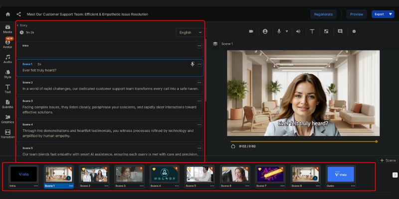 Visla text-based video editing interface showing transcript deletion .