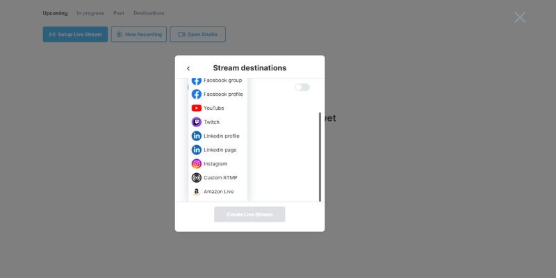 Wave.video live streaming studio interface with multistreaming 