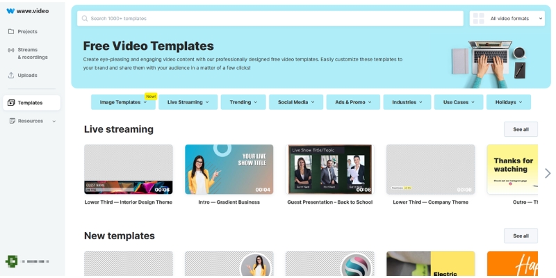 Wave.video editor stock library with 400 million+ assets .