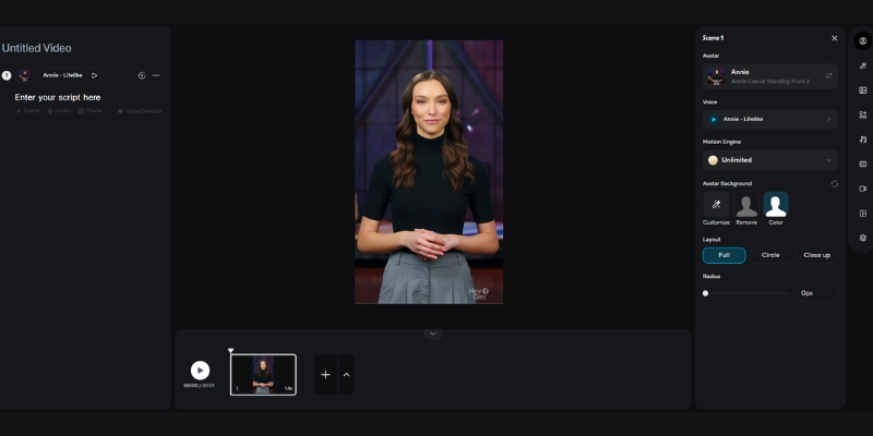 HeyGen video editor timeline interface.