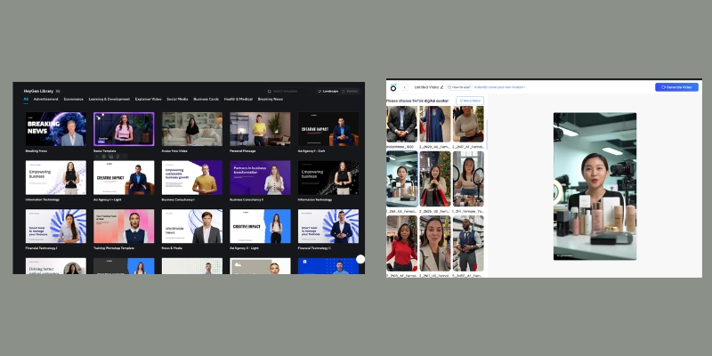 HeyGen vs Kreado AI dashboard comparison showing corporate vs ad-focused interfaces.