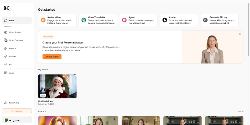  D-ID Creative Reality Studio dashboard interface