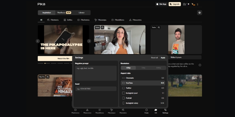 Pika 2.5 web interface showing updated dashboard and generation controls. 