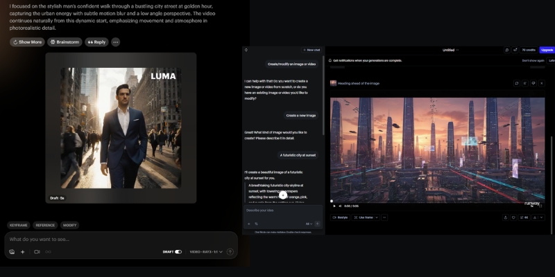 Luma Dream Machine vs Runway ML Interface Comparison 