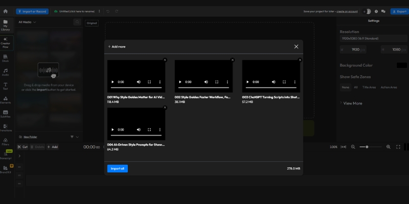 Flixier multi-track timeline interface showing video editing layers.