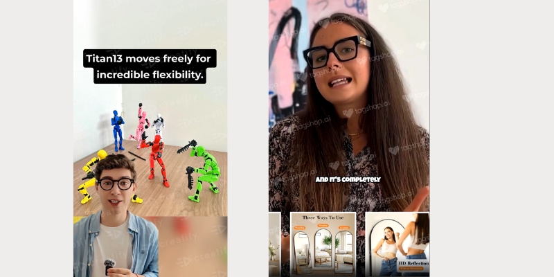 Creatify professional ad example vs. Tagshop realistic AI-UGC ad example.