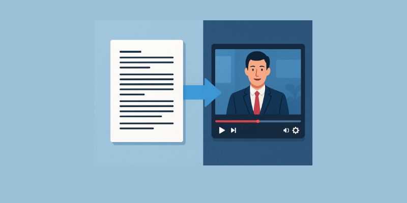 AI text-to-video conversion process showing script transformation into finished video content