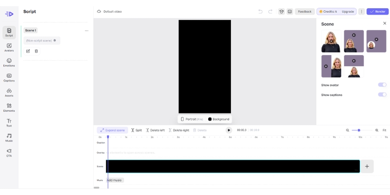 Creatify editor dashboard  allows for deep customization, including a vast library of AI avatars and a persistent Brand Kit to ensure all ads match your brand identity.