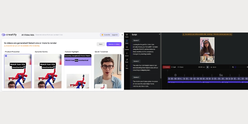 Creatify vs Tagshop ad creation workflow startup screen comparison
