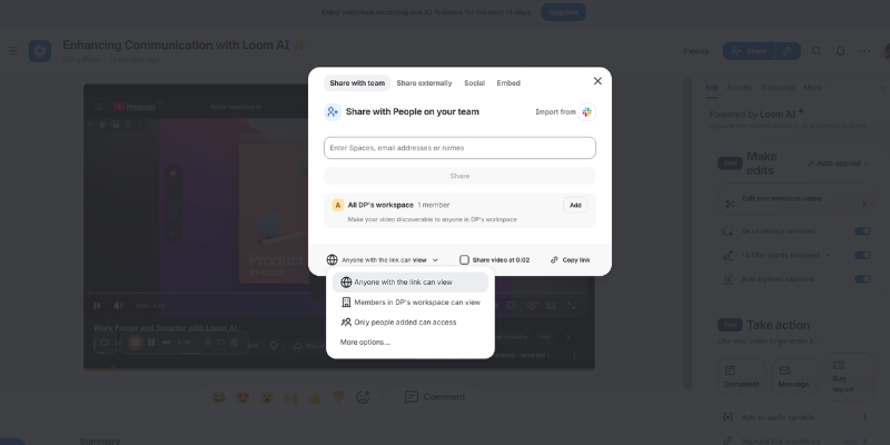 Loom's Versatile Sharing Options Let You Collaborate Effortlessly—Share via Link, Email, Embed, or Integrate with Your Team's Favorite Tools