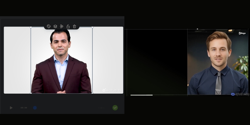 A comparison of a Deepbrain AI hyper-realistic avatar versus a standard AI avatar, showcasing superior realism.